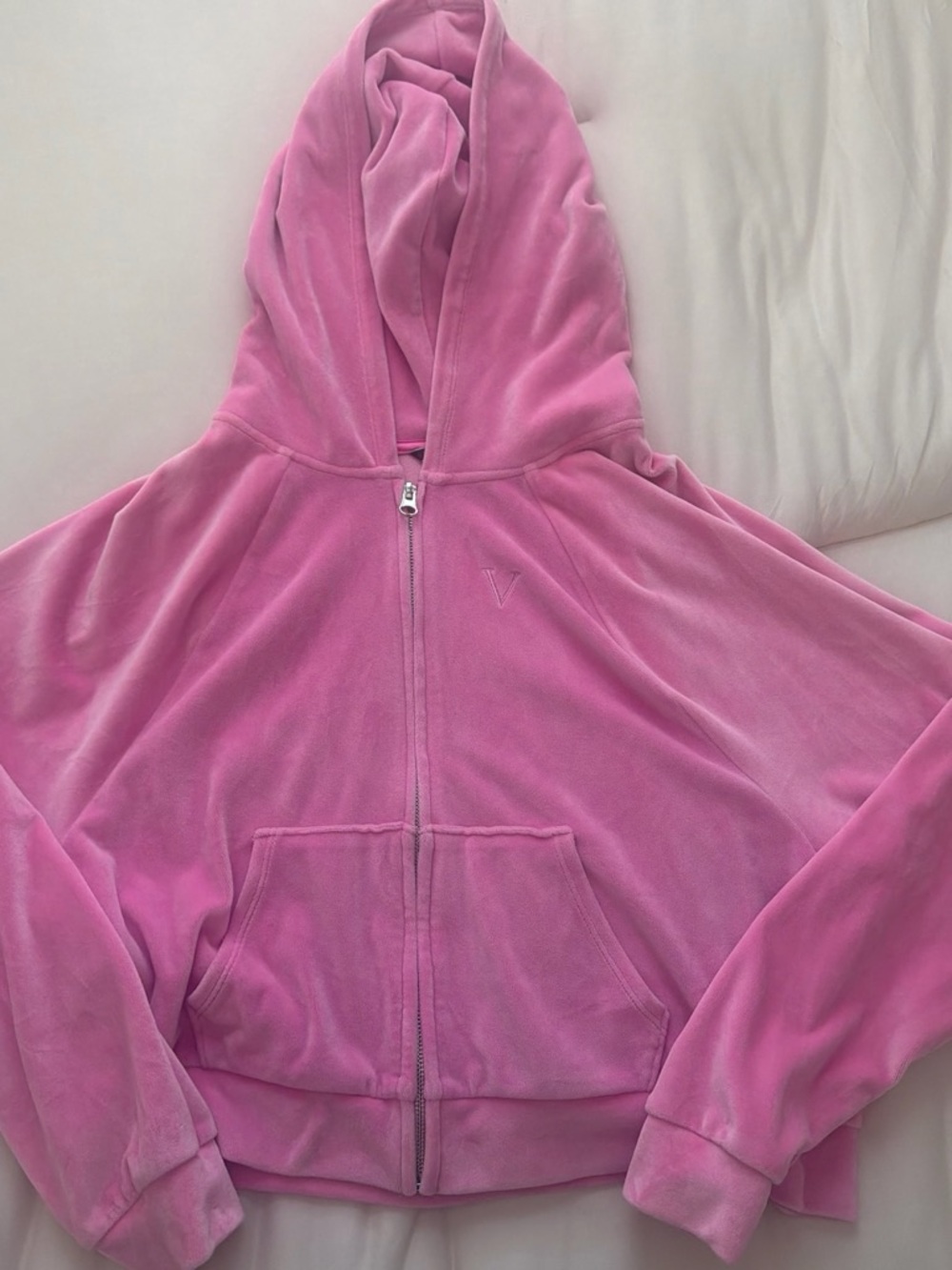 Pink victoria secret velour Hooded cropped  Zip-Up Jacket